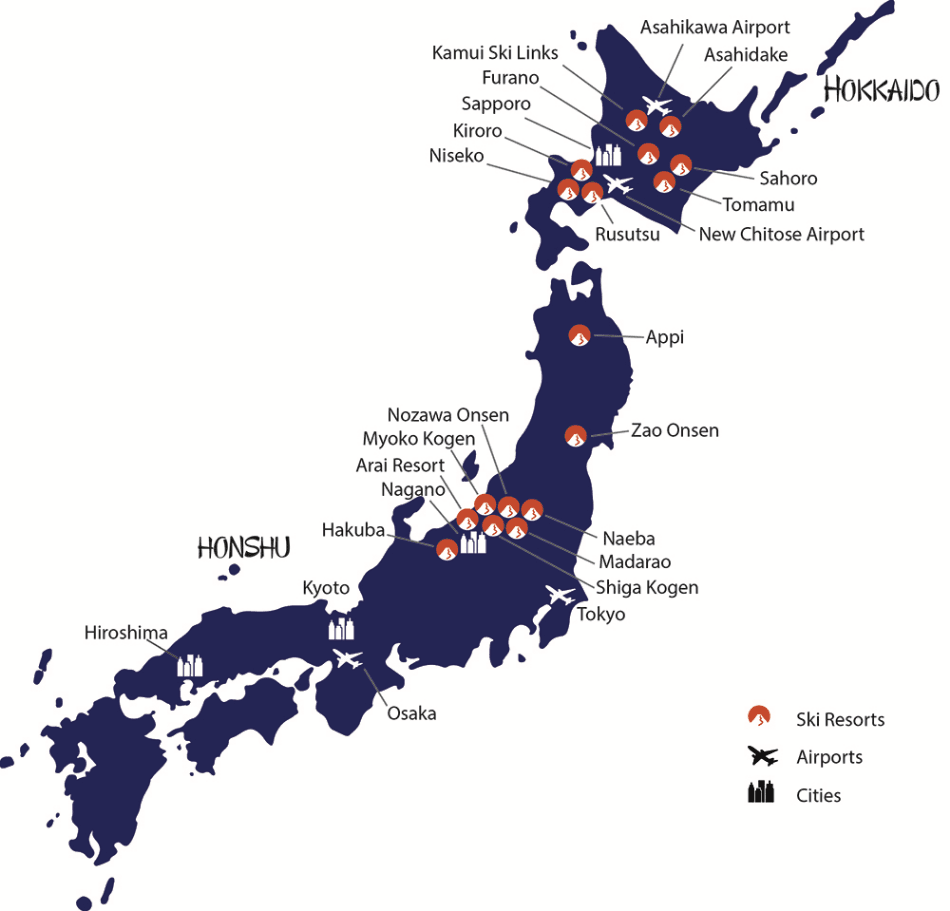 a map of japan with all the major cities.